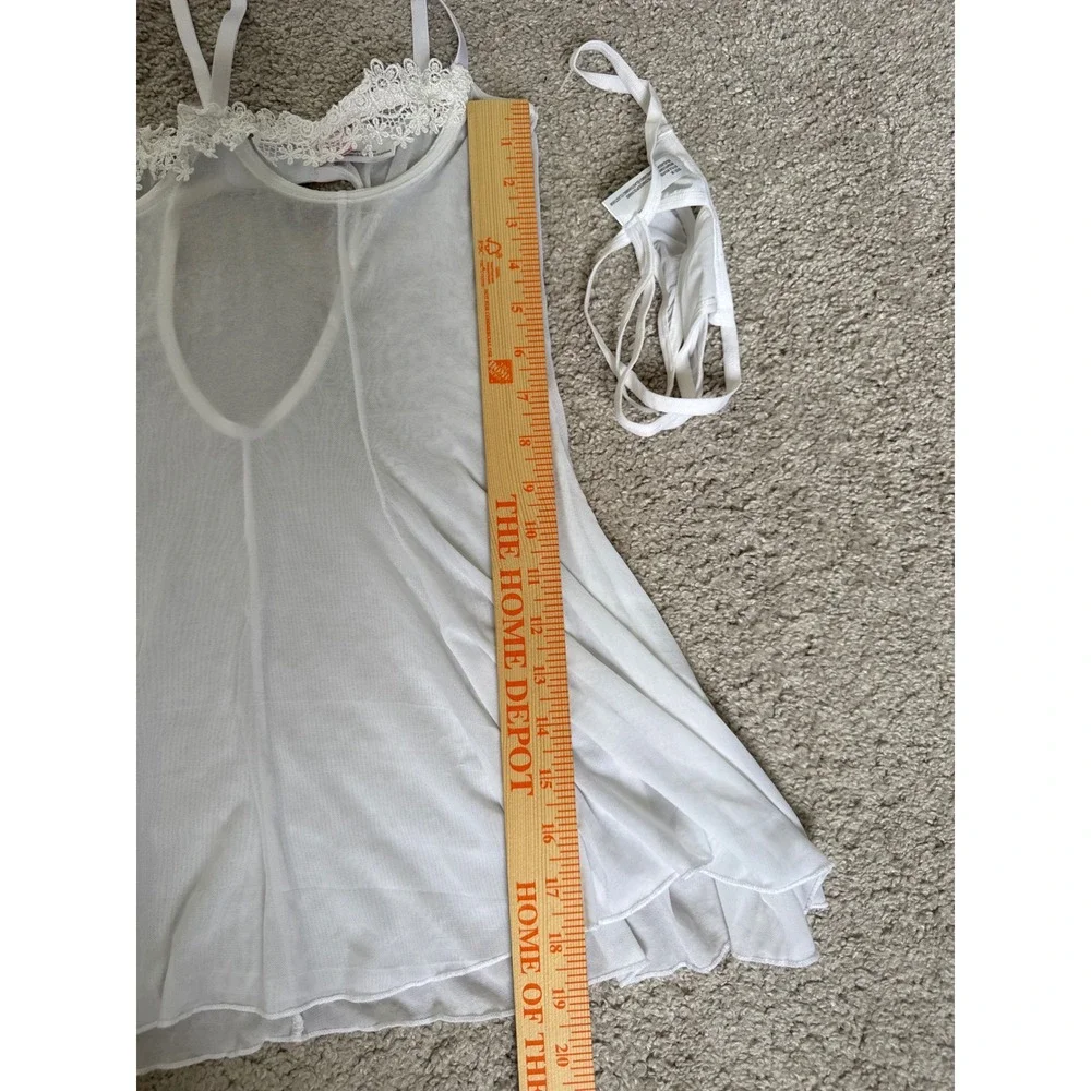 Shirley of Hollywood White Mesh Lace Strappy Babydoll Chemise G-String Set Mens